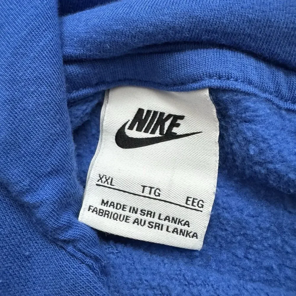 Nike Blue Fleece Pullover Hoodie Men's XXL Logo Drawstring Hooded Pockets
